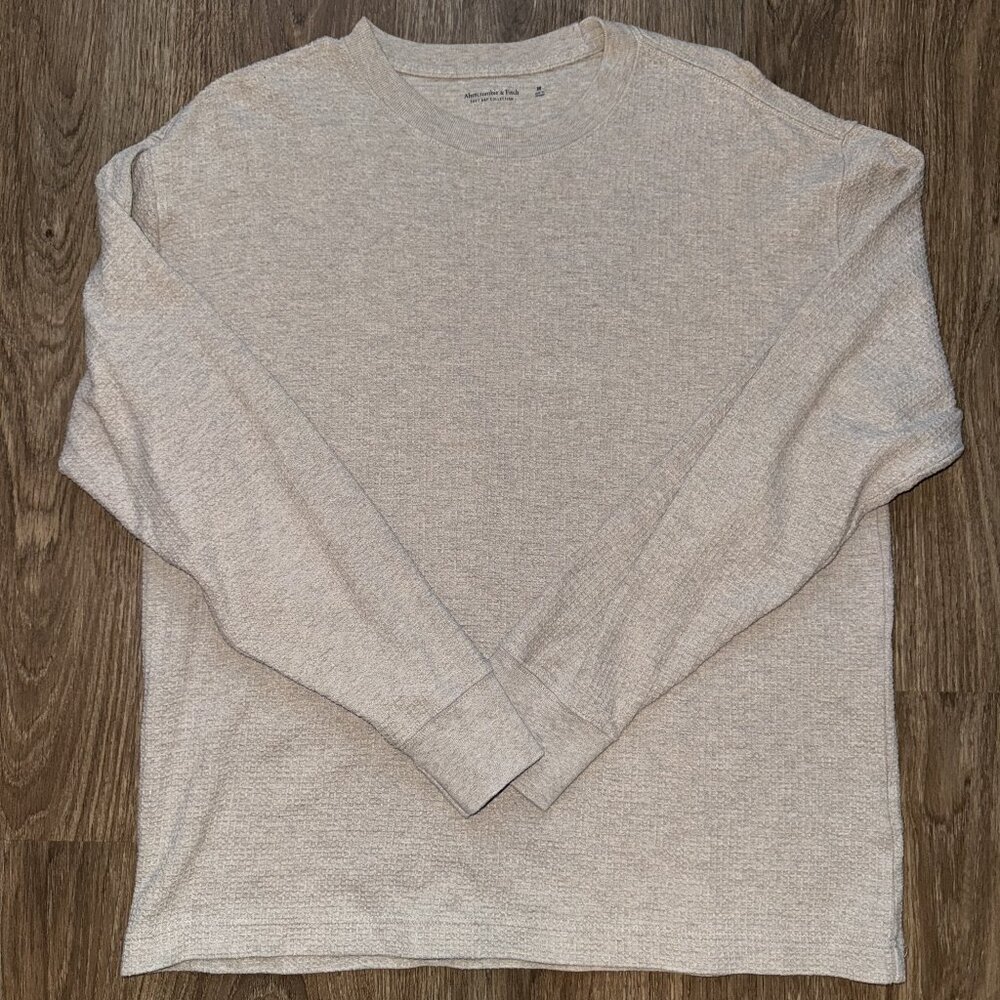 Abercrombie Long-Sleeve Grid Waffle Tee - Tan (Medium)